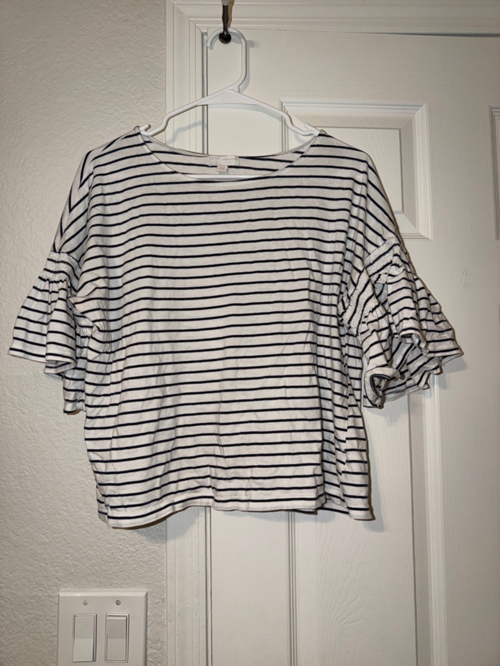 14th & Union White and Black Striped Ruffle Sleeve Top